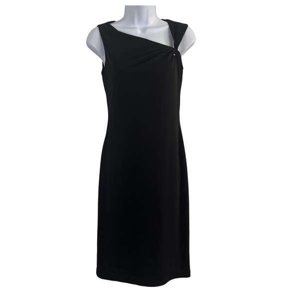 David Meister Dresses & Skirts - NWOT David Meister Black Asymmetrical Twist Neck Sleeveless Sheath Dress Size 2